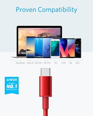 Anker Cable [2 Pack, 6FT], USB A to USB C Cable for iPhone 17 Series,Samsung Galaxy S10 S10+, LG V30, Beats Fit Pro and More (Red) - Image 2