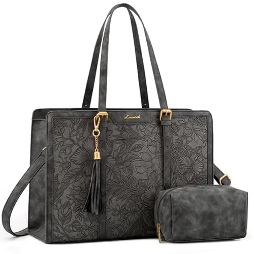 LOVEVOOK Laptop Bag for Women Vintage Leather Work Tote 15.6 inch Large Capacity Computer bag with Clutch Purse for Office, Travel, School, Casual - Image 1