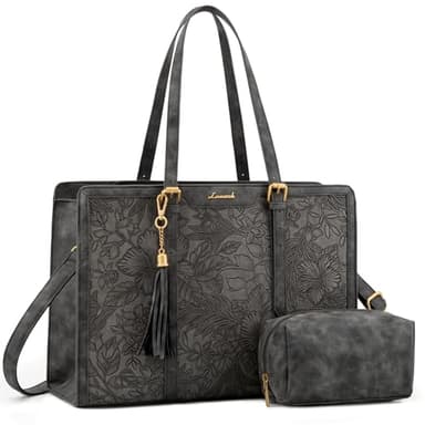 LOVEVOOK Laptop Bag for Women Vintage Leather Work Tote 15.6 inch Large Capacity Computer bag with Clutch Purse for Office, Travel, School, Casual - Image 1