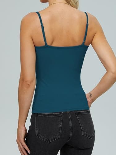 iGENJUN Tank Tops for Women 2025 Built in Shelf Bra Spaghetti Strap Adjustable Workout Yoga Basic Summer Camisole U Neck Slim Fit Ribbed Sleeveless,S,Teal - Image 2