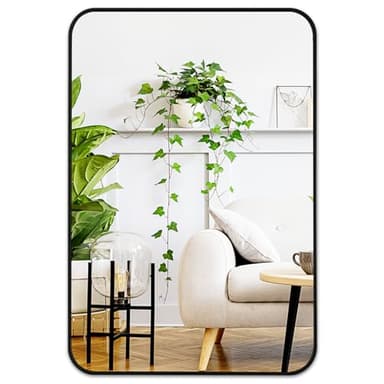 Fabuday Black Bathroom Mirror for Over Sink Wall - 24x36 Rectangle Mirror with Matte Metal Frame, Big Rounded Rectangular Vanity Mirrors for Bedroom, Living Room, Entryway, Horizontally/Vertically - Image 1