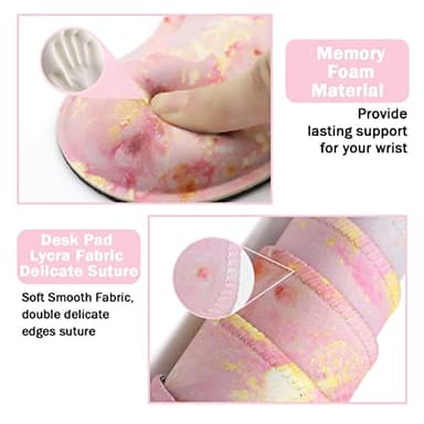 Keyboard Mouse Pad Set, Extended Mouse Pad+Keyboard Wrist Rest Support, Memory Foam Ergonomic Easy Typing, 3Pcs (35.4×15.7 in) Desk Pad Set for Home Office Study Game- Pink Gold Marble - Image 4