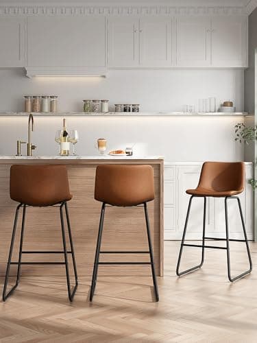 Aowos Bar Stools Set of 2, 26 Inches Counter Height Bar Stools with Back, Modern Faux Leather Barstools with Metal Legs and Footrest, Bar Chairs for Kitchens Island (Dark Brown) - Image 9