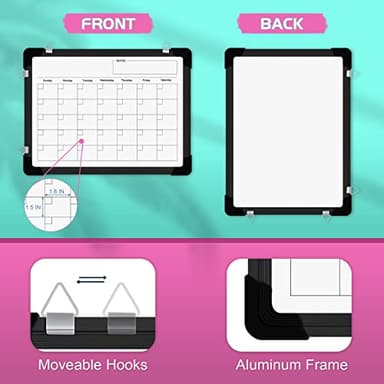 Polegas Dry Erase Whiteboard Calendar, Magnetic White Board Dry Erase Calendar, 16" X 12" Monthly Calendar Whiteboard for Wall, Small Double Side Board to Do List for Home, School, Office (Black) - Image 2