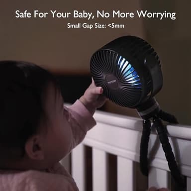 Momcozy Portable Stroller Fan, 8000mAh, 27H Ultra-long Battery Life, Detachable 4 Speed 360°Rotate, LED Night Light with 2 Modes, USB Rechargeable Handheld Cooling Fan for Travel, Car Seat, Bedroom - Image 4