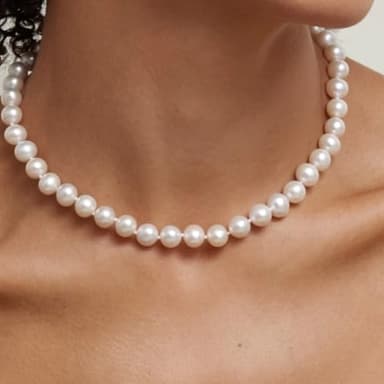 The Pearl Source Real Pearl Necklace for Women with AAA+ Quality Round White Freshwater Genuine Cultured Pearls (White Gold, 9-10mm) - Image 2