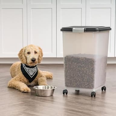 IRIS USA Dog Food Storage Container, Up to 54 Pounds, Attachable Wheels, For Dog Cat Bird and Other Pet Food Storage Bin, Keep Fresh, Easy Mobility - Made in USA, Black - Image 6