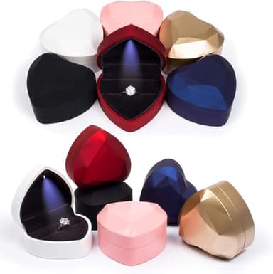 Heart Ring Box with LED Light, Luxury LED Lighted Engagement Ring Box, Velvet Earrings Jewelry Case with Light, Jewelry Display Box for Wedding, Engagement, Proposal, Birthday and Anniversary-Pink - Image 3
