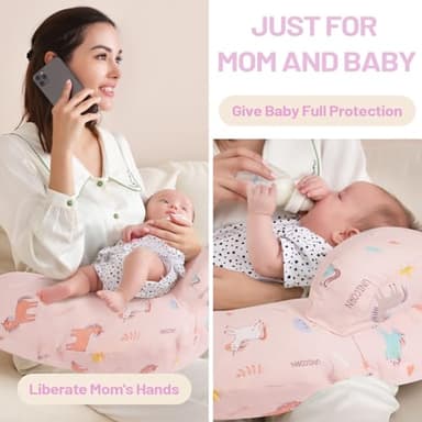 AMASKY Nursing Pillow, Breastfeeding Pillows, with Removable Pillow Cover, Ergonomic Nursing Essentials for Bottle Feeding, Machine Washable, Pink - Image 4