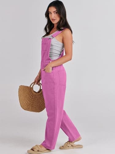 ANRABESS Overalls for Women Loose Fit Denim Overalls Adjustable Strap Jean Jumpsuit Bib Romper 2025 Fall Casual Work Outfits Hot Pink X-Small - Image 4