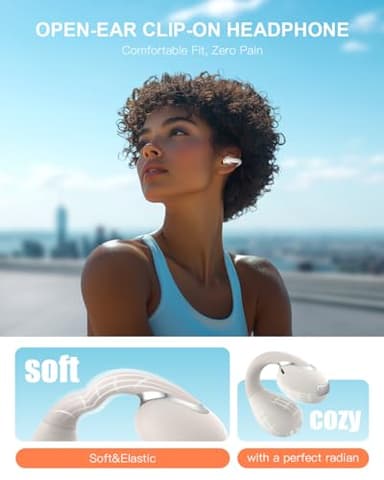 Jzones Open Ear Clip Wireless Earbuds Bluetooth 5.4, Lightweight Comfort Sports Bone Conduction Headphones Built-in Mic for Clear Audio, Stable Fit Earphones 24H Play-Beige - Image 2