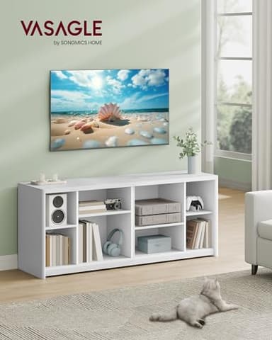 VASAGLE TV Stand for TVs up to 65 Inches, TV Cabinet with Storage Shelves, TV Console Table, Easy to Assemble, for Living Room, Bedroom, Study, Cloud White ULTV111W01 - Image 2
