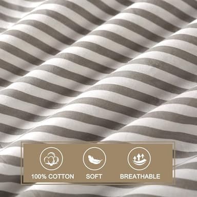 JELLYMONI 100% Natural Cotton 3pcs Striped Duvet Cover Sets,White Duvet Cover with Grey Stripes Pattern Printed Comforter Cover,with Zipper Closure & Corner Ties(Queen Size) - Image 4
