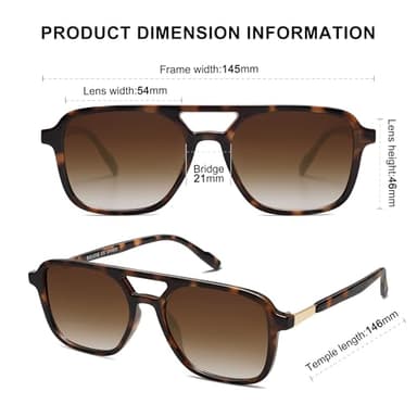 SOJOS Retro Aviator Sunglasses for Women Men,Trendy Rectangle Womens Mens Shades Sun Glasses SJ2202 Tortoise Frame Brown Grading Lens - Image 5