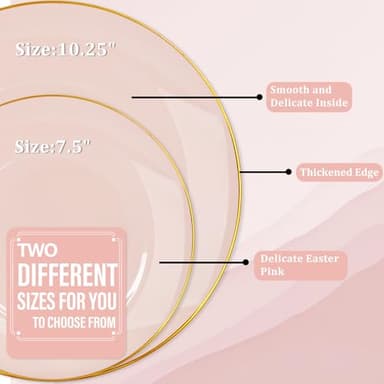 Nervure 100Pieces Pink and Gold Plastic Plates - 7.5inch Disposable Pink Salad/Dessert Plates - Heavy Duty Plastic Plate Ideal for Wedding & Party - Image 5