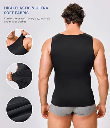 Mens Compression Shirt Slimming Body Shaper Vest Workout Tank Tops Abs Abdomen Undershirts(Black, L) - Image 3