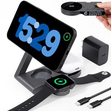 Foldable 3 in 1 Charging Station for Apple Devices with USB C Charger,Wireless Charger for Travel and Office & Home - Image 1