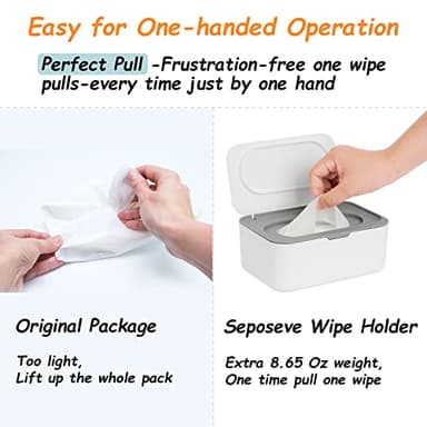 2 Pack Wipes Dispenser, Wipe Holder for Baby & Adult, Seposeve Refillable Wipe Container, Keeps Wipes Fresh, One-Handed Operation. Non-Slip, Easy Open/Close Wipes Pouch Case(2 Grey) - Image 4
