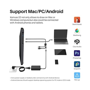 HUION KAMVAS 22 Drawing Tablet with Screen 120% sRGB PW517 Battery-Free Stylus Adjustable Stand, 21.5inch Pen Display for Windows PC, Mac, Android - Image 6
