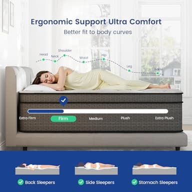 Ruoysun King Size Mattress, 14 Inch Firm Hybrid King Bed Mattress in a Box, with Gel Memory Foam and Individual Pocket Springs, Motion Isolation, Relieve Back Pain & Pressure Relief - Image 4