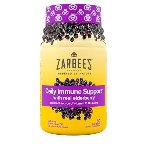 Zarbee’s Elderberry Gummies Daily Immune Support Supplement with Vitamins A C D E & Zinc, Black Elderberry Extract, Natural Berry Flavor, Vegetarian, Gelatin-Free, 60 Count - Image 1