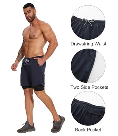 Kinglaman 4 Pack Mens 2 in 1 Running Workout Shorts with Liner, Gym Athletic Quick Dry Sport Shorts with Pockets 2 Black 1 Blue 1 Gray X-Large - Image 5