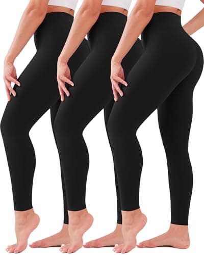 3 Pack Leggings for Women High Waisted No See-Through Tummy Control Soft Yoga Pants Womens Workout Athletic Running Leggings Black/Black/Black - Image 1