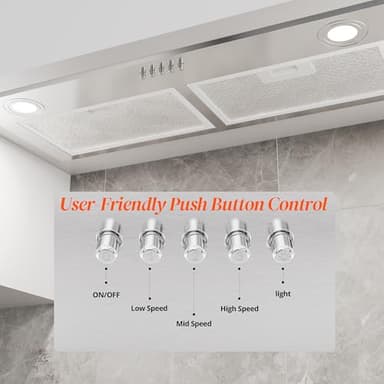 FIREGAS Range Hood 28 inch, Built-in Stainless Steel Kitchen Vent Hood with 450 CFM, 3 Speed Exhaust Fan, 2 LED Lights & Button Control, Ducted/Ductless Convertible - Image 4