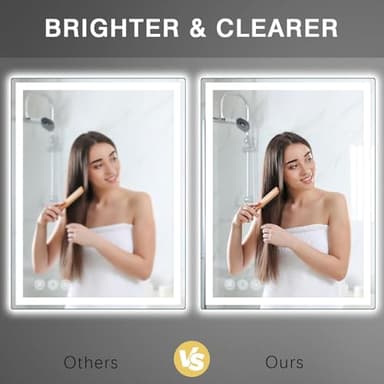 LED Bathroom Mirror 24"x 32" with Stepless Dimmable Wall Mirrors with Anti-Fog, Dimmable CRI>90, Vanity Mirror with 3 Color Modes, Shatter-Proof, Memory Bathroom Mirror with LED Lights - Image 6