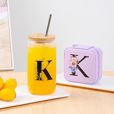 AYGXU Travel Must-Have Gifts,travel jewelry case organizer,small jewelry travel case,Cute Tumbler Cup,16oz bamboo lids for glass cups,teacher appreciation gifts for women,Initial B purple - Image 6