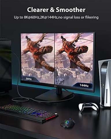 Stouchi 8K HDMI Cables 12FT, 48Gbps Ultra High Speed HDMI® Cable, HDMI to HDMI Cord 8K60Hz 4K120Hz 144Hz eARC Dolby SBTM HDR10 HDCP 2.2&2.3 Dolby Compatible for PS5, SoundBar, AVR, UHD TV - Image 2