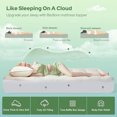 BEDLORE King Mattress Topper Viscose Derived from Bamboo, Thick Pillow Top Mattress Pad with Stretchable Pockets for 6-18 inches Mattress, Soft Breathable Mattress Topper for Back Pain Relief - Image 5