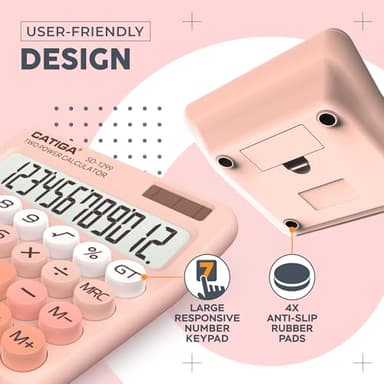 CATIGA Mechanical Switch Calculator with Solar and Battery Dual Power, 12-Digit Large LCD Display, Aesthetic and Cute Desktop Calculator with Big Button, for Home, School and Office Use, SD-1299 - Image 5