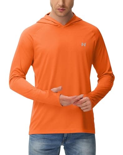 isnowood Sun Shirt UPF 50+ Men's Fishing Shirt Long Sleeve UV Protection Hoodie Rash Guard for Swimming Running Hiking Electric Orange - Image 1