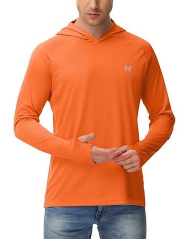 isnowood Sun Shirt UPF 50+ Men's Fishing Shirt Long Sleeve UV Protection Hoodie Rash Guard for Swimming Running Hiking Electric Orange - Image 1