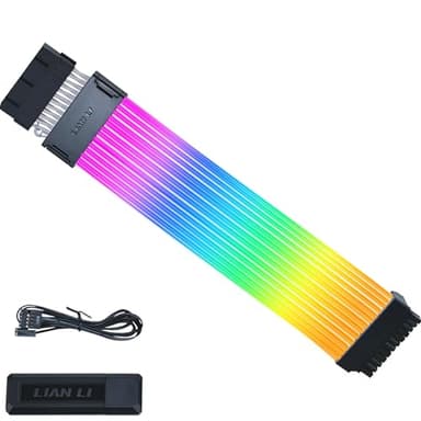 Lian Li Strimer Wireless 24 Pin with Controller (PW24-1W-T) - Addressable RGB Power Extension Cable - 2.4 GHz Wireless Control with 315mm; 12.4 Inch Length - Wireless Controller Included & Required - Image 1