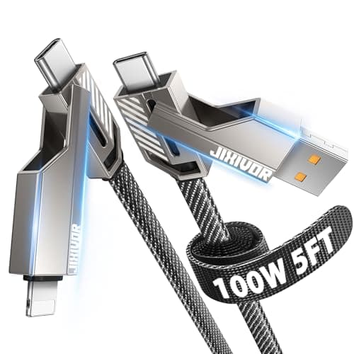 [One is Enough] 4-in-1 Compatible with USB C to Lightning Cable, 100W High-Speed Charging & Fast Data Transfer,CarPlay & Android Auto Support Multi Charger Cord Combo for iPhone/Samsung/iPad,5FT - Image 1