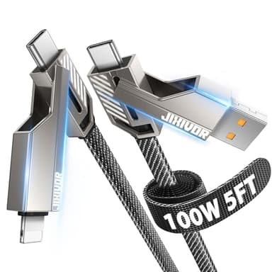 [One is Enough] 4-in-1 Compatible with USB C to Lightning Cable, 100W High-Speed Charging & Fast Data Transfer,CarPlay & Android Auto Support Multi Charger Cord Combo for iPhone/Samsung/iPad,5FT - Image 1