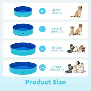 SLOOSH Foldable Dog Kiddie Pool - Portable Hard Plastic Doggie Swimming Pool, Anti-Slip Collapsible Pets Bath Tub Suitable for Kids Indoor Outdoor Backyard Use (63" x 12", Blue) - Image 6