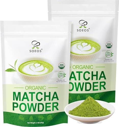 Soeos Organic Matcha Powder, Matcha Green Tea Powder, 2 oz (2 Pack), Total 4 oz, Antioxidant-Rich Japanese Matcha for Lattes, Smoothies and Baking, Recyclable Bags - Image 1