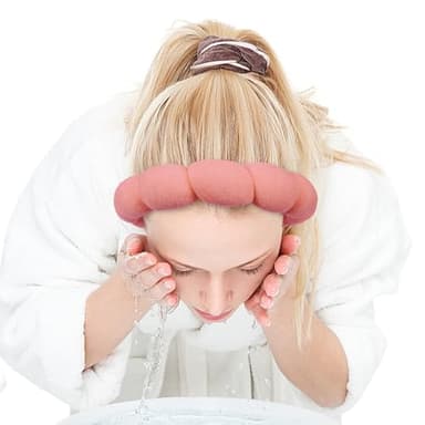 Zkptops Spa Headband for Washing Face Wristband Set Sponge Makeup Skincare Terry Cloth Bubble Soft Get Ready Hairband for Women Girl Puffy Padded Headwear Non Slip Thick Hair Accessory(Orange Pink) - Image 9