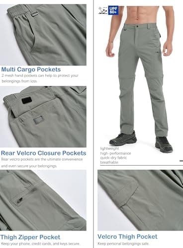 Men's Hiking Convertible Zip Off Pants Outdoor Waterproof Quick Dry Lightweight Fishing Safari Travel Cargo Work Pants Sage Green 32 - Image 3