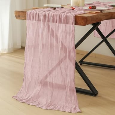 Leetaltree 2 Pack Pink Cheesecloth Table Runner, 35x120 Inch Boho Rustic Cheese Cloth Table Runner, Decorative Table Runners for Bridal Baby Shower Decorations or Wedding Table Decorations - Image 2