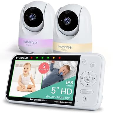 Babysense Prisma Baby Monitor with Camera and Audio, 5” HD Video Baby Monitor with 2 Cameras, 6-Color Night Light, Split Screen, Sound Machine with White Noise & Lullabies, Secure No WiFi - Image 1