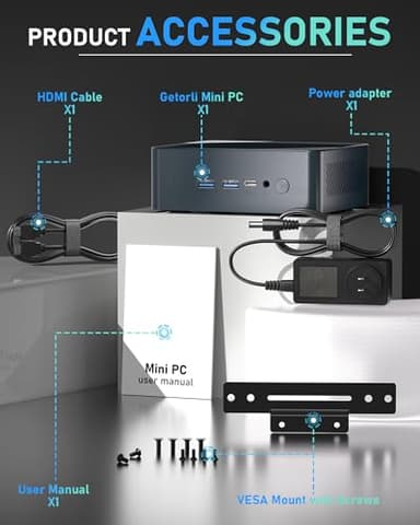 Getorli Mini PC, AMD 3550H(Max 3.7GHz), Mini Computers 32GB DDR4 RAM 1TB SSD, Mini Desktop Computer 4K 60Hz Displays/Dual HDMI/Type-C&USB3.2 Ports/LAN RJ45/WiFi 5/BT5.0 for Home/Office/Business - Image 7