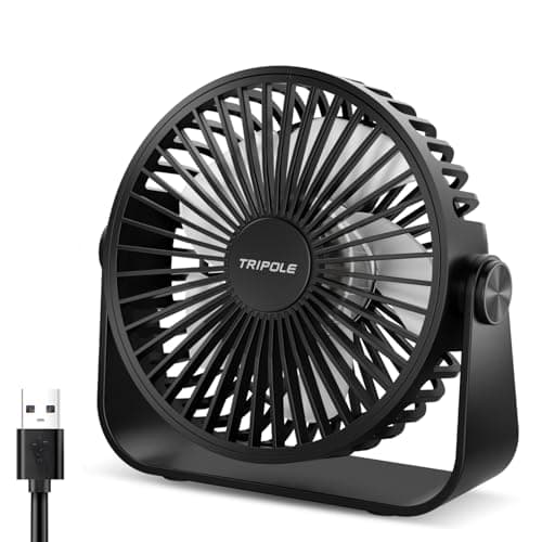 TriPole USB Desk Fan 4.5 Inches Portable Mini Fan Powerful 3 Speeds Wind Personal Desktop Fan with 360° Head Rotation for Home Office Car Indoor Outdoor Black, No Battery - Image 1