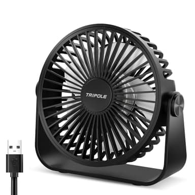 TriPole USB Desk Fan 4.5 Inches Portable Mini Fan Powerful 3 Speeds Wind Personal Desktop Fan with 360° Head Rotation for Home Office Car Indoor Outdoor Black, No Battery - Image 1