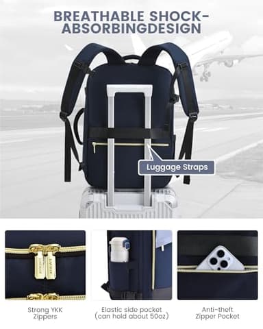 LOVEVOOK Travel Backpack for Women, 40L Carry On Backpack Flight Approved, Large Personal Item Bag Fits 17 inch Laptop, TSA Approved Luggage with 3 Packing Cubes,Waterproof Weekender Gym Essentials - Image 6