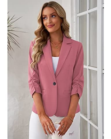 LookbookStore Dressy Jackets for Women Crop Sleeve Blazer Spring Jackets for Women Fashion Blazers for Women Business Casual Rose Blazer Red Blazer Size Large Fits Size 12 Size 14 - Image 7