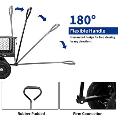 BILT HARD 400 lbs 10" Flat Free Tires Steel Garden Cart with 180° Rotating Handle and Removable Sides, 4 Cu.Ft Capacity Utility Heavy Duty Garden Carts and Wagons - Image 5